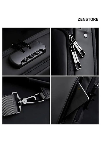 Sac bandoulière antivol noir générique , sac à dos de poitrine étanche avec port de chargement USB, sac à dos bandoulière