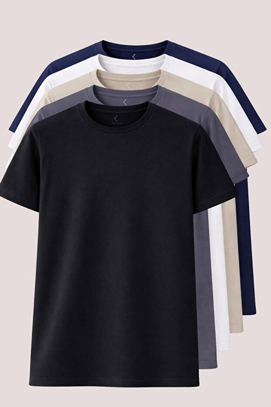Lot de 5 t-shirts Montland pour homme, 100 % coton, texture douce, col rond