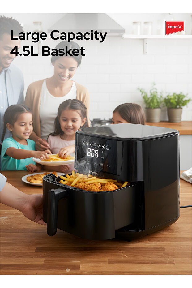 Friteuse à air numérique MPEX Impex 4.5L, 1200W, contrôle de la température réglable, cuisson sans huile, noir. - AF 4307.