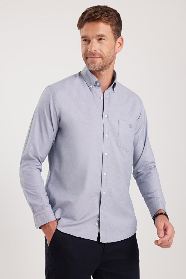 Chemise Tudors  pour homme, coupe classique, col boutonné, poche brodée, coupe régulière, tissu Oxford, col boutonné