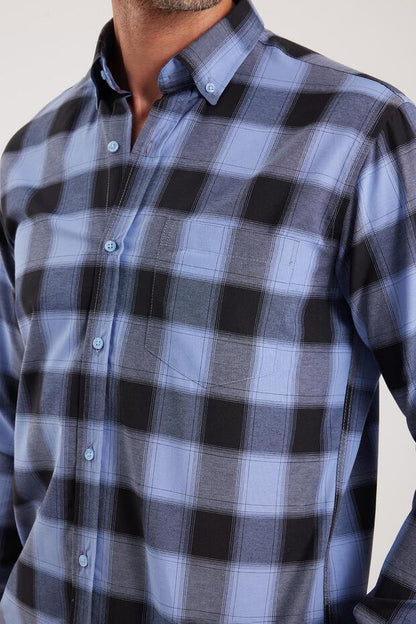 Chemise Tudors  pour homme, coupe classique, col boutonné, petits carreaux, en coton bleu marine