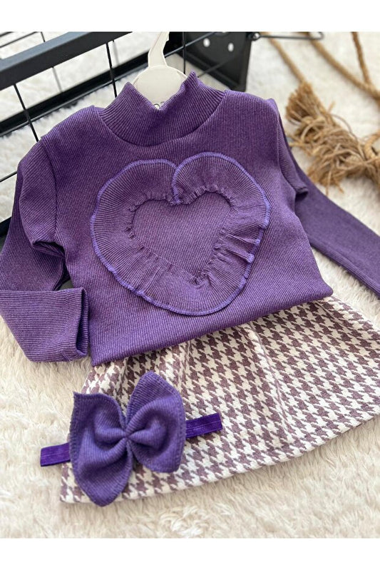 Ensemble jupe, chemisier et bandana pied-de-poule rouge Bahnur pour bébé/enfant (tenue assortie haut et bas)