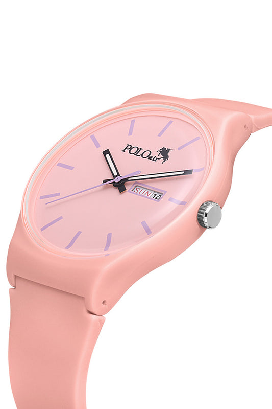 Montre-bracelet unisexe Polo Air  Sport avec bracelet en silicone et calendrier jour/mois, rose clair, PL-1555B6X