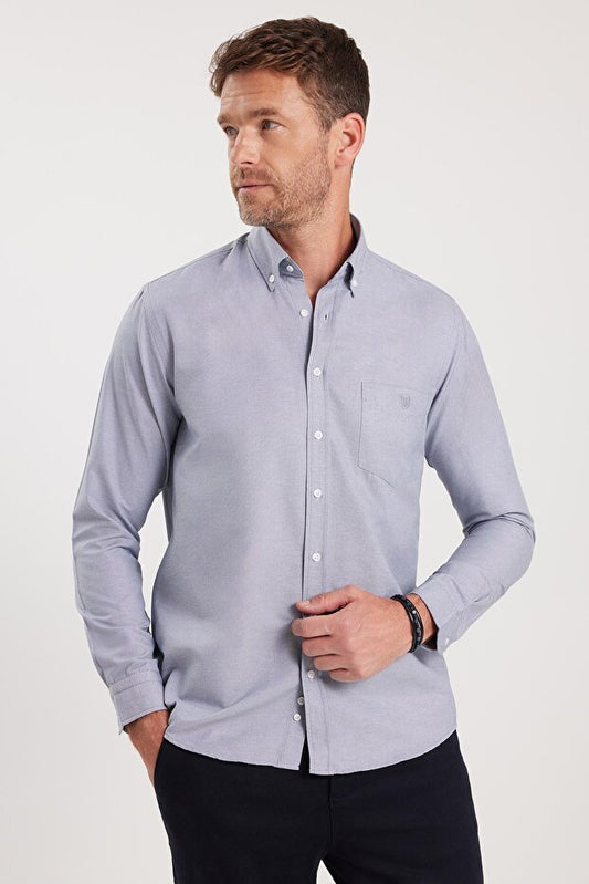 Chemise Tudors  pour homme, coupe classique, col boutonné, poche brodée, coupe régulière, tissu Oxford, col boutonné