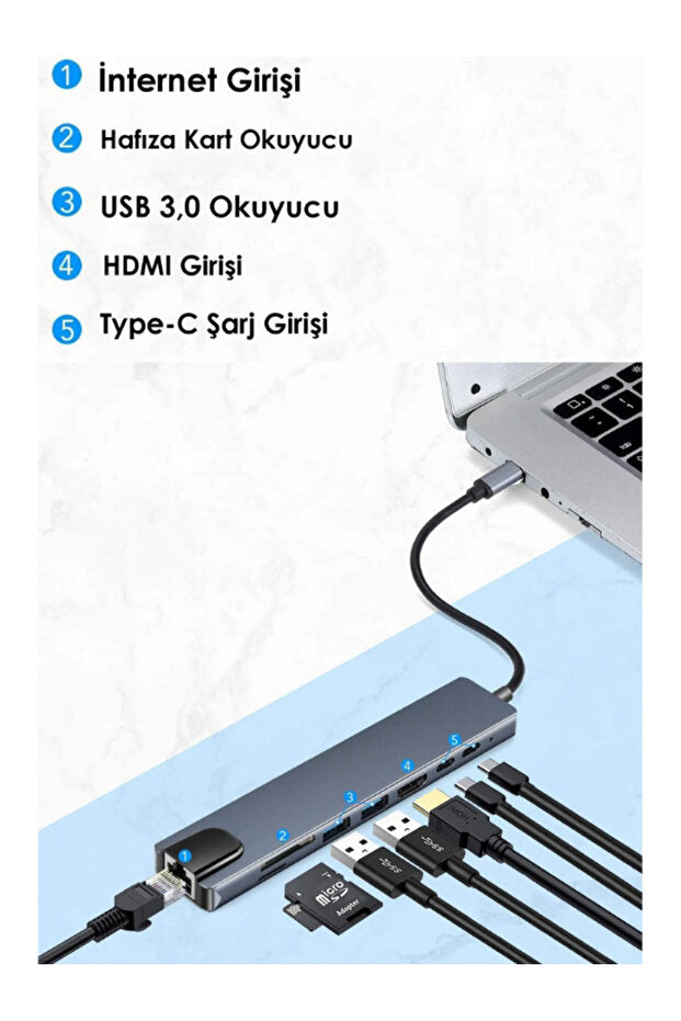 Adaptateur convertisseur hub USB Type-C 8 en 1 Golden Tech compatible Macbook Pro Air, USB, HDMI et micro SD