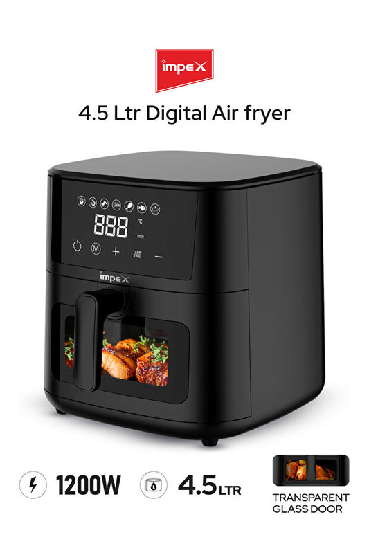 Friteuse à air numérique MPEX Impex 4.5L, 1200W, contrôle de la température réglable, cuisson sans huile, noir. - AF 4307.
