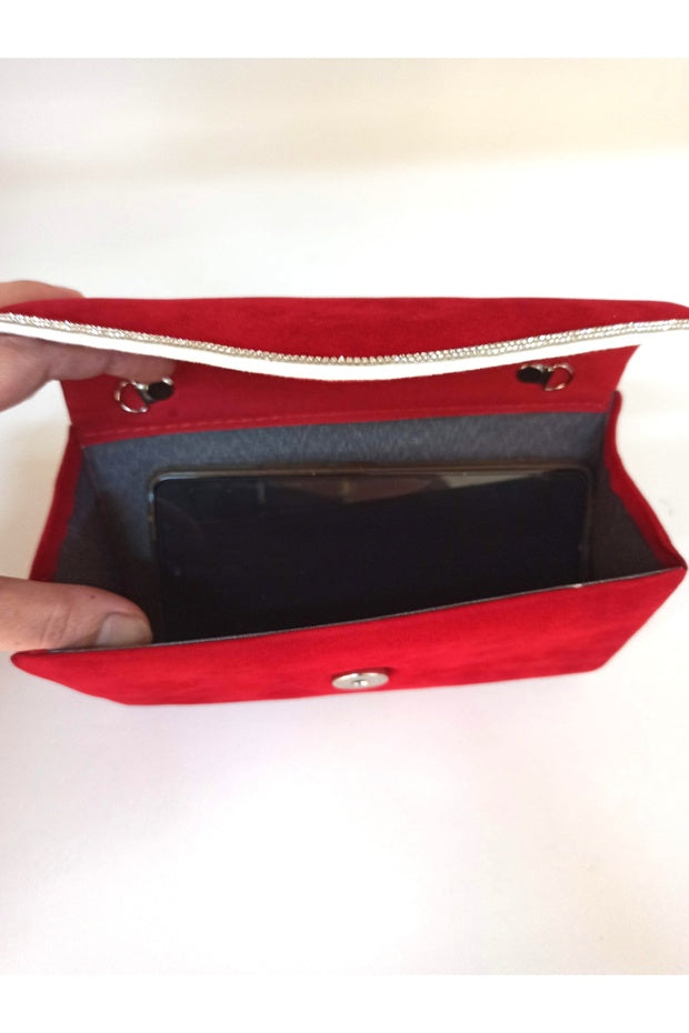 sac de soirée pour femme en daim noir et pierres argentées dizaynbag