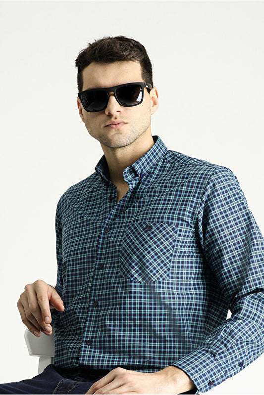 Chemise Kiğılı  à manches longues, coupe classique, à carreaux, en coton, facile à repasser et col boutonné