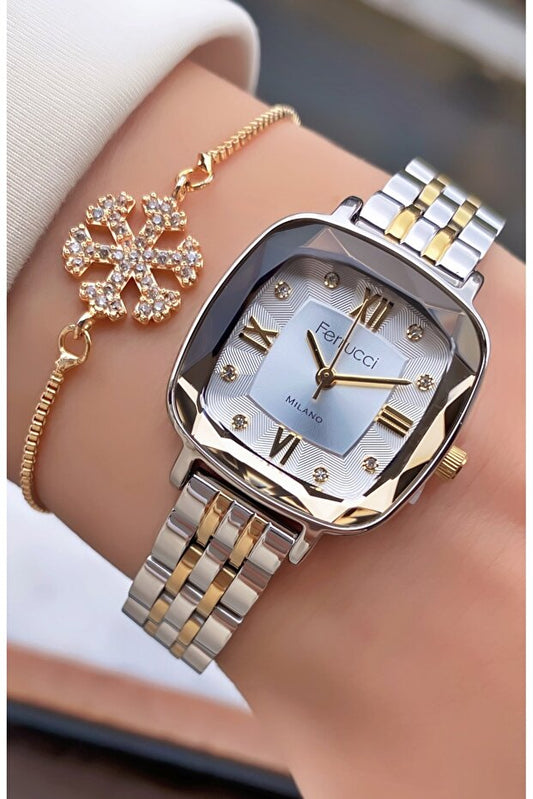 Montre femme Ferrucci , bracelet en acier doré