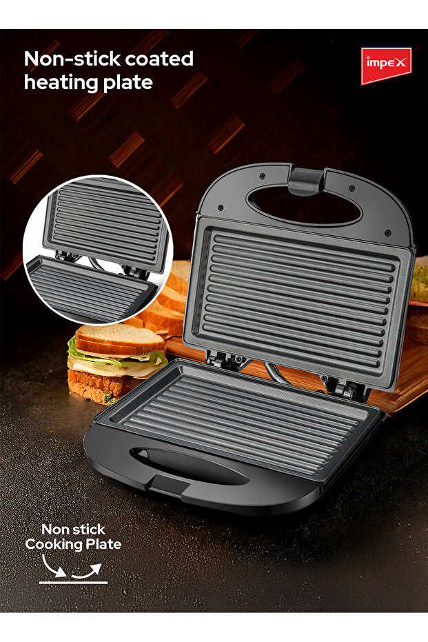 Appareil à sandwichs İMPEX  2 tranches SW 3601 | 750 W | Plaques antiadhésives | Poignée isolante | Voyants lumineux