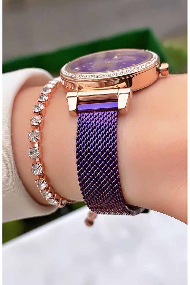 Montre femme Ferrucci , bracelet en acier violet, garantie 2 ans