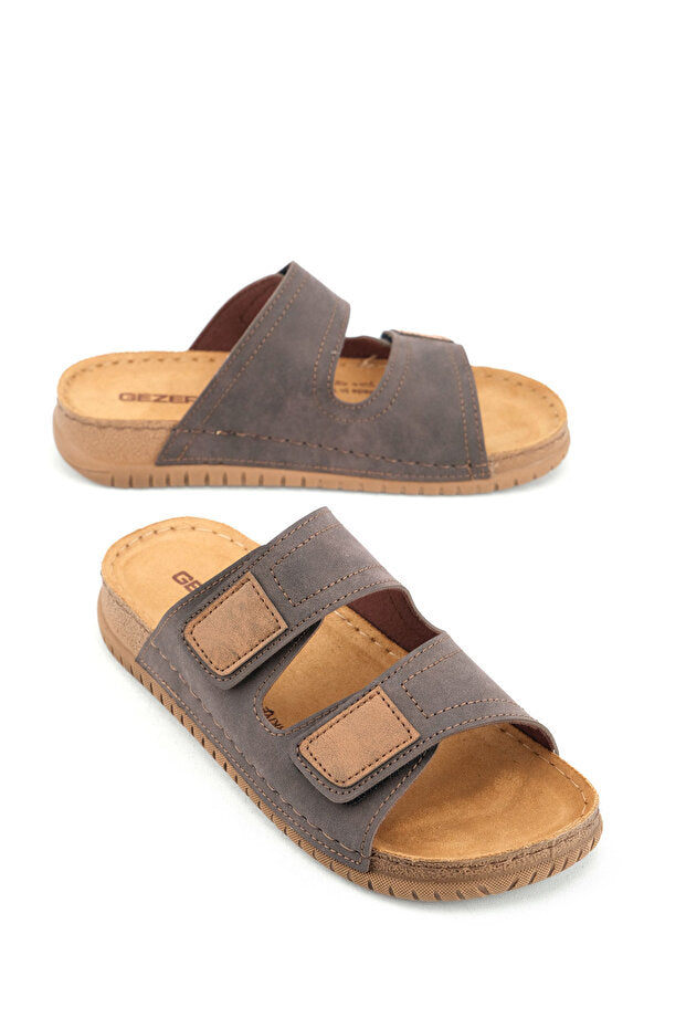 Pantoufles décontractées Gezer  pour hommes, modèle été, à double fermeture velcro, semelle confortable en similicuir.