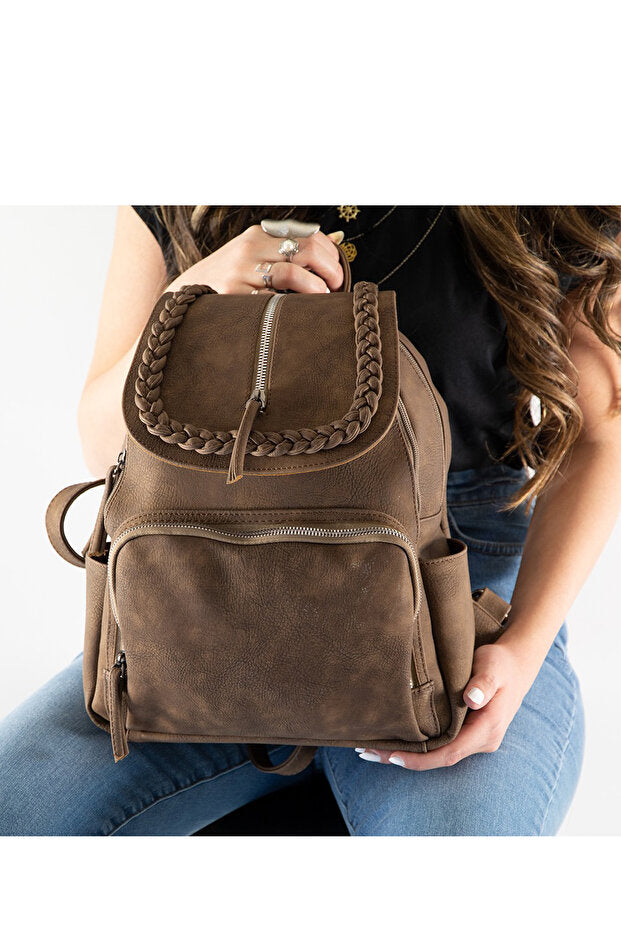 Sac à dos en cuir By Hakan  Gk20 Vienna pour femme, idéal au quotidien, rabat à motif tissé en V