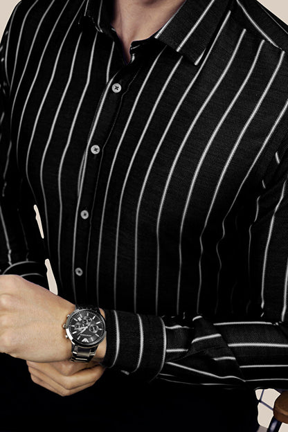 Chemise homme Etikmen à rayures noires et blanches, coupe slim
