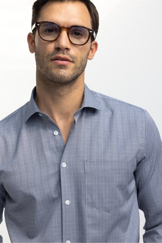 Chemise grise Tudors Classic Fit à manches longues et col cravate en coton fin rayé