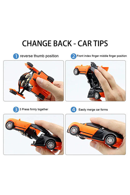 Robot transformable en un clic, couleur orange, avec collision automatique. Cadeau  pour garçon. Voiture jouet double forme interactive père-fils.