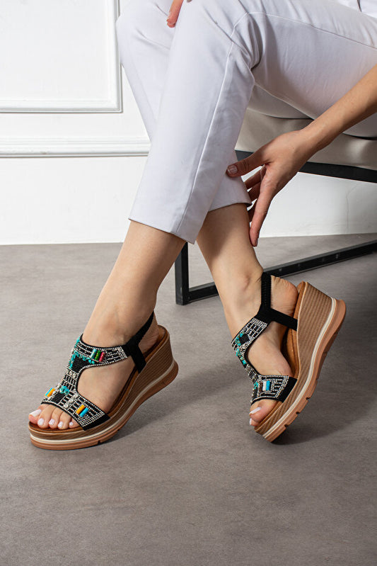 Sandales pour femmes à talon compensé et détails en pierre MERVESTORE