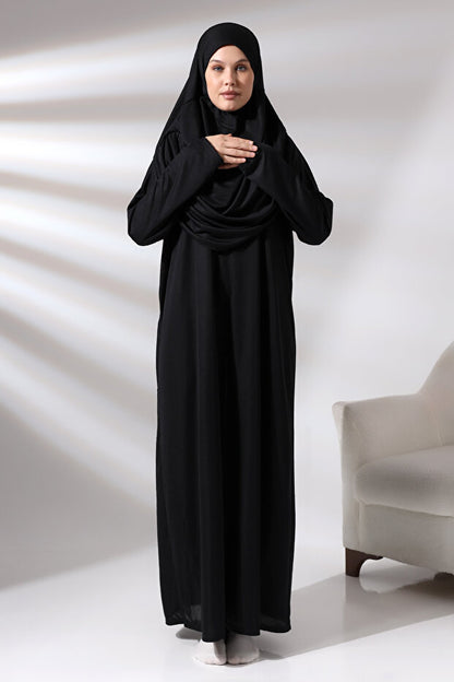 Robe de prière une pièce pour femme Ikhwan avec sac, noire
