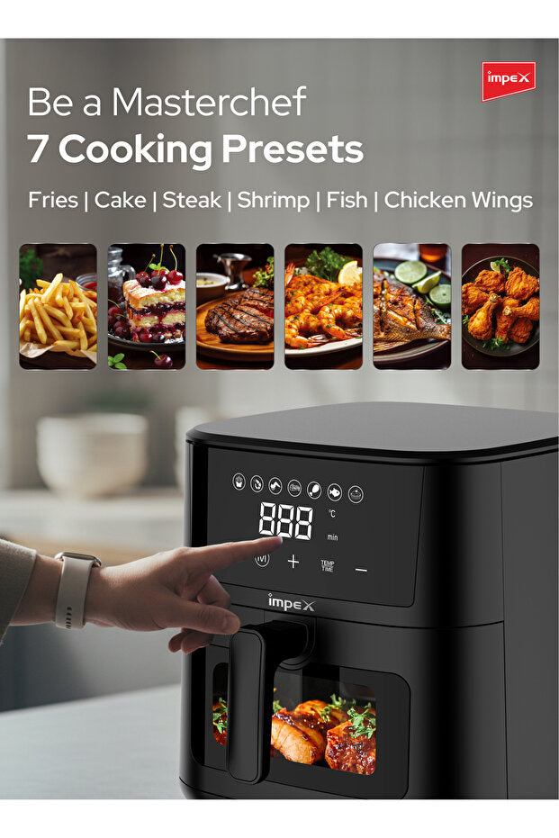 Friteuse à air numérique MPEX Impex 4.5L, 1200W, contrôle de la température réglable, cuisson sans huile, noir. - AF 4307.