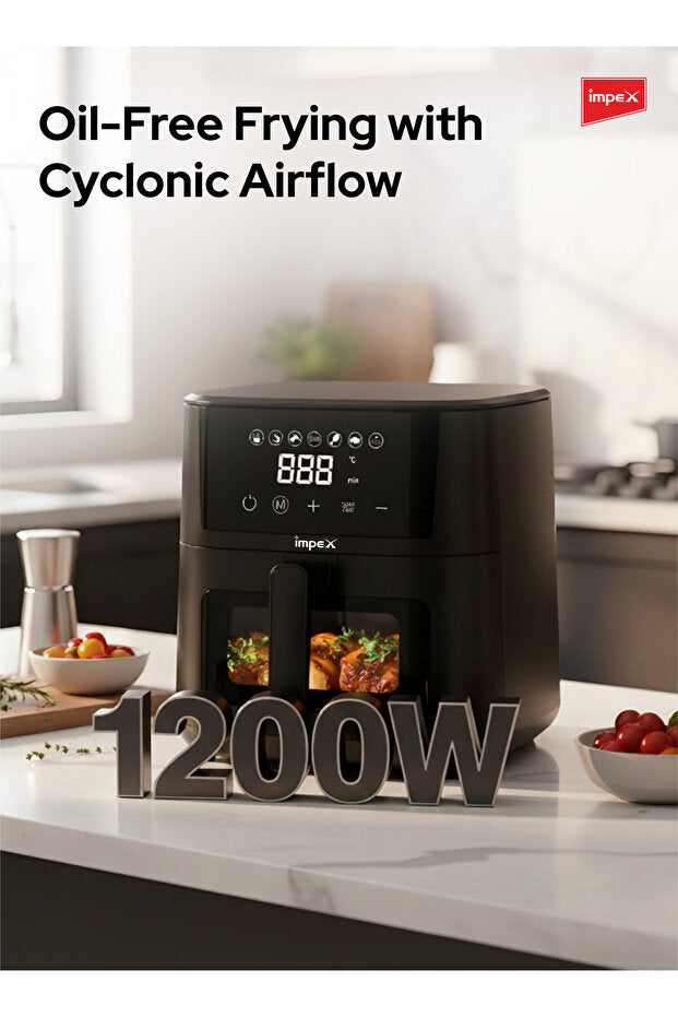 Friteuse à air numérique MPEX Impex 4.5L, 1200W, contrôle de la température réglable, cuisson sans huile, noir. - AF 4307.