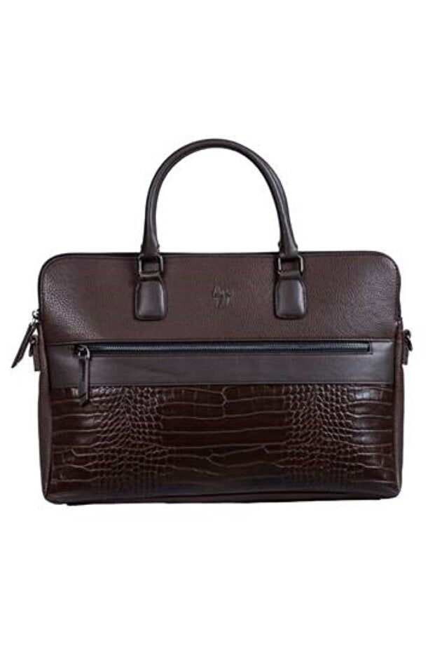BYZ -243 Sacoche pour ordinateur portable marron crocodile avec bandoulière 41x28x5 cm