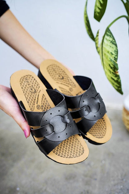 Pantoufles à plateforme noires pour femmes Modafırsat, élégantes et confortables, parfaites pour la plage et la mer, ou pour les mariées.