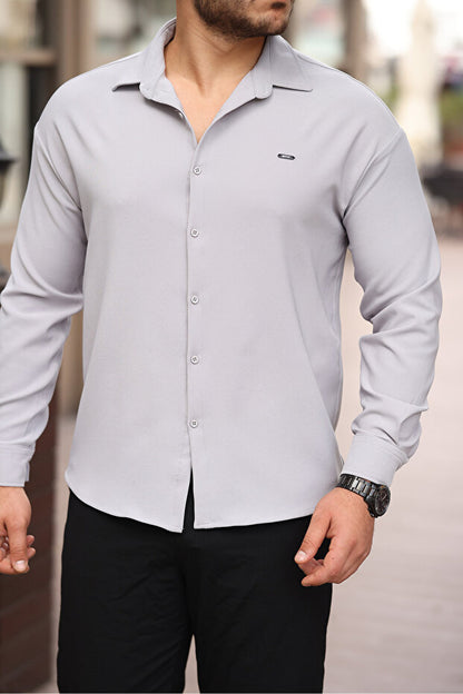 Chemise homme Plus1 demi-coupe oversize à manches longues, facile à repasser, en tissu double face respirant et absorbant la transpiration -801-Noir