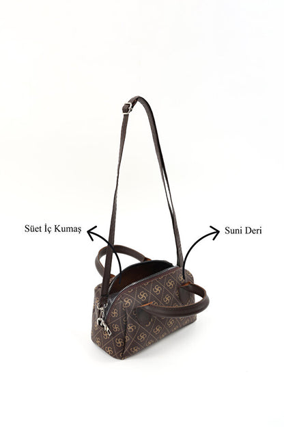 Sac à main Shaka  à imprimé monogramme marron Shk184 en similicuir, à un compartiment zippé, porté épaule