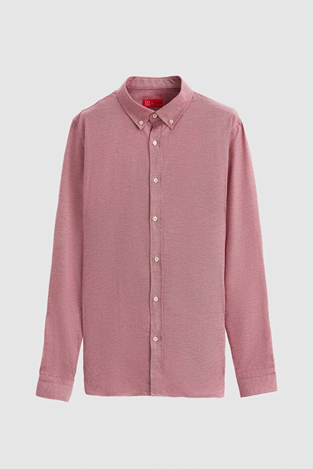 Chemise en coton rouge texturée à col boutonné, coupe slim Damat de D'S
