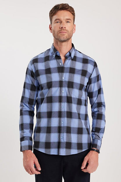 Chemise Tudors  pour homme, coupe classique, col boutonné, petits carreaux, en coton bleu marine