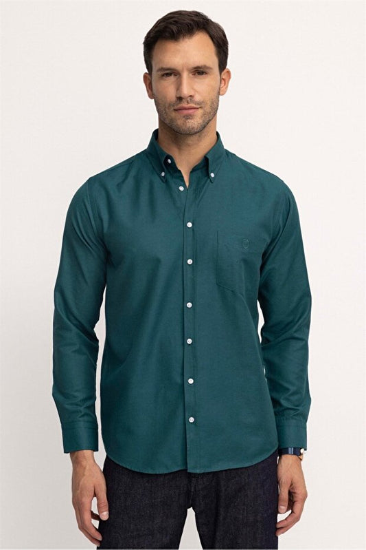 Chemise Tudors  pour homme, coupe classique, col boutonné, poche brodée, coupe régulière, tissu Oxford, col boutonné