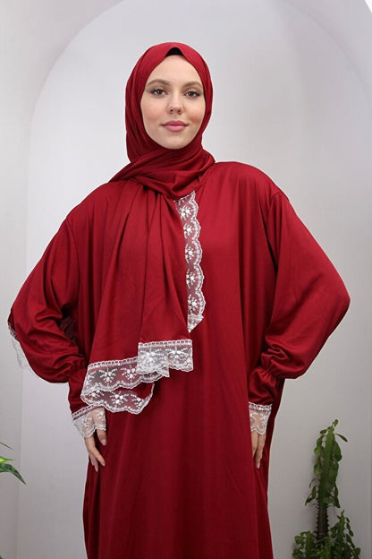 Robe de prière saisonnière en dentelle pour femme de la collection Kutay, avec foulard intégré, tenue de prière respirante
