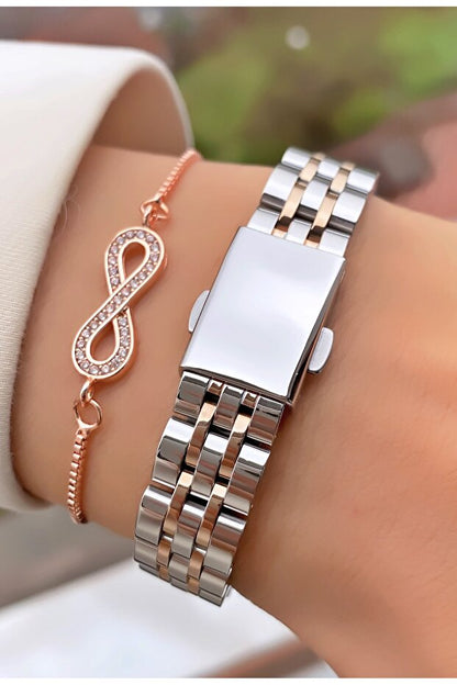 Montre femme Ferrucci , bracelet en acier et verre cristal doré rose