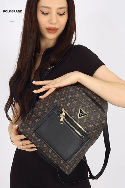 Sac à dos et bandoulière élégant POLOGRAND London  Original pour femme, modèle luxe confort multi-œillets, bandoulière ajustable, 3 compartiments.