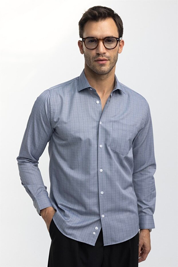 Chemise grise Tudors Classic Fit à manches longues et col cravate en coton fin rayé