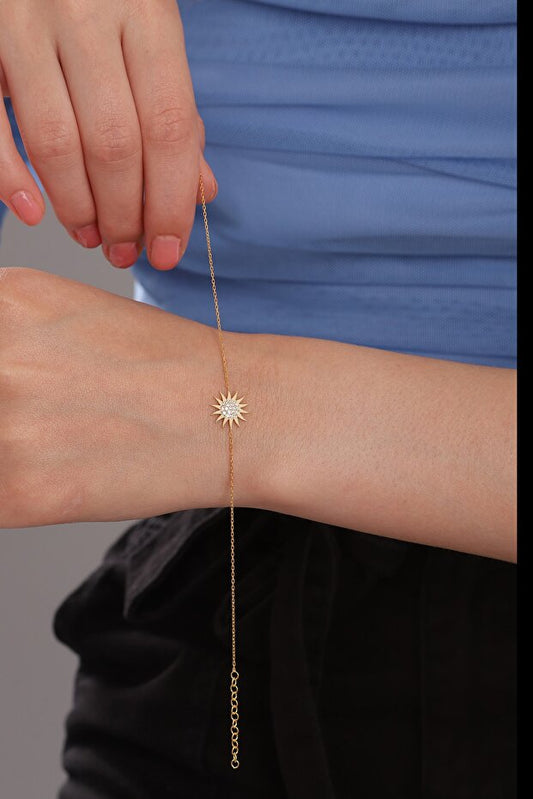 Bracelet pour femme Bilsen Store en argent sterling 925 plaqué or, motif soleil