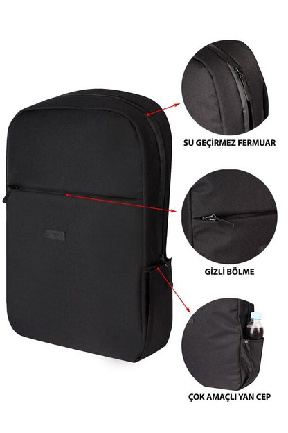Sac à dos noir imperméable D'VERS  avec fermeture éclair, compatible avec les tailles 15,6-16,1-16,9 pouces