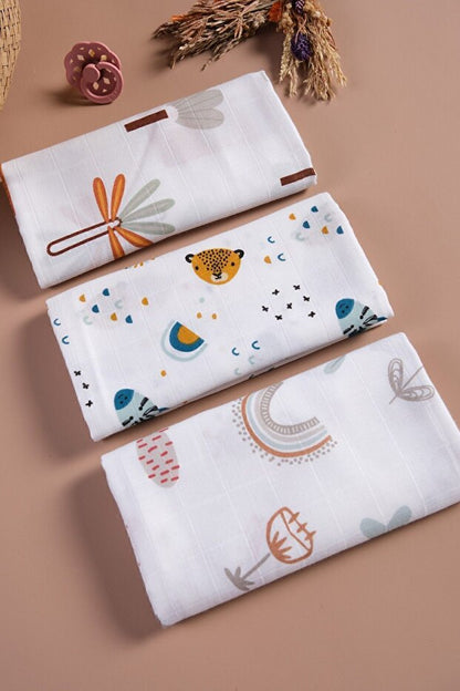 Ensemble de 3 couvertures en mousseline Bondberro - 100 % coton, certifié Oeko-Tex, 80 x 80 cm