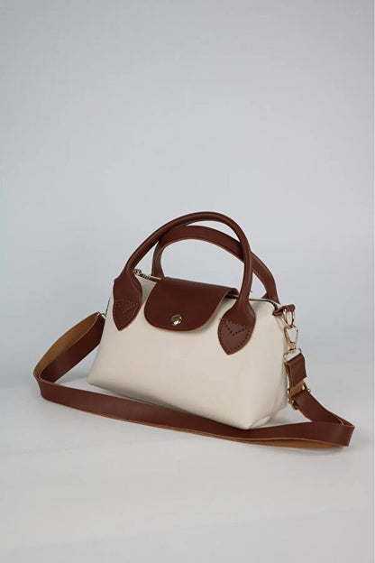Sac à main et bandoulière pour femme, petit modèle, couleur  crème, avec anses en similicuir