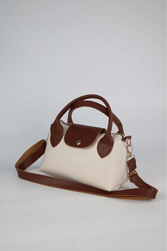 Sac à main et bandoulière pour femme, petit modèle, couleur  crème, avec anses en similicuir