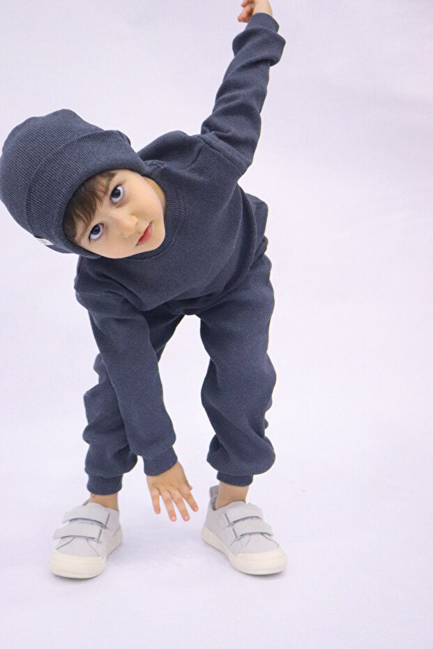 Ensemble 3 pièces PUMPKIN  Anthracite Mélange - Côtes fumées unisexe pour bébé et enfant