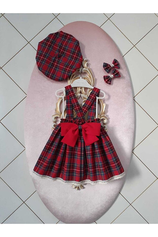 Ensemble combinaison, robe, chapeau et barrette à carreaux pour bébé fille et enfant en bas âge Eylülce Boutique