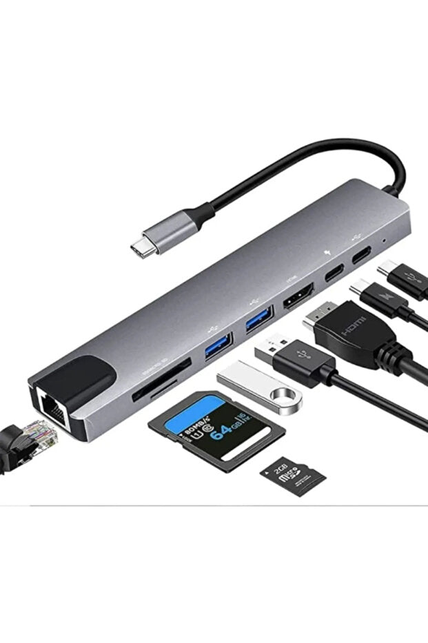 Adaptateur convertisseur hub USB Type-C 8 en 1 Golden Tech compatible Macbook Pro Air, USB, HDMI et micro SD