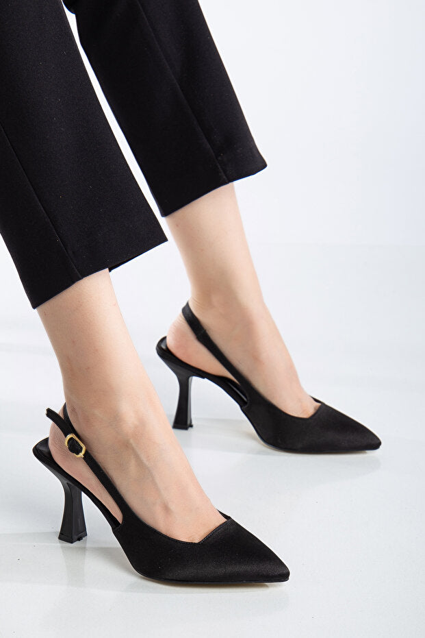 Escarpins Genetti en satin à bout pointu et talon ouvert, confortables et décontractés pour femmes