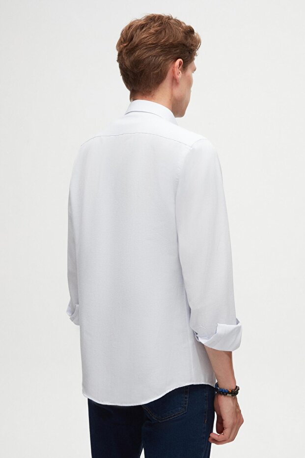 Chemise en coton brodé bleu clair D'S Damat  Slim Fit Oxford à col boutonné, facile à repasser