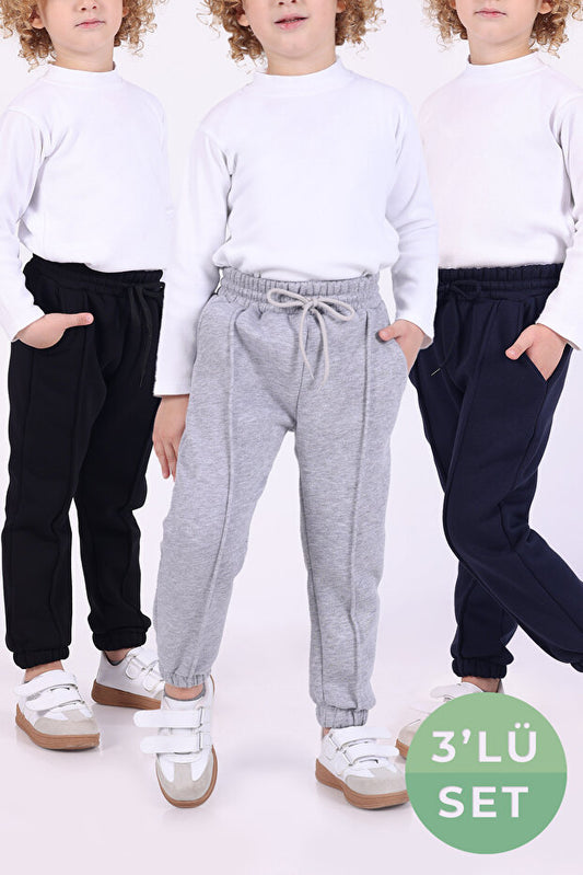 Ensemble de 3 pantalons de survêtement Lovexi  Winter en polaire doublée 3 fils avec poches pour filles et garçons, noir, marine et gris