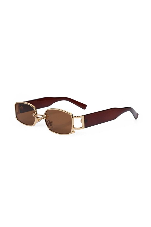 Lunettes de soleil TomyHelf  pour femmes, style rétro rectangulaire, monture marron, verres marron, sans anneau ni logo.