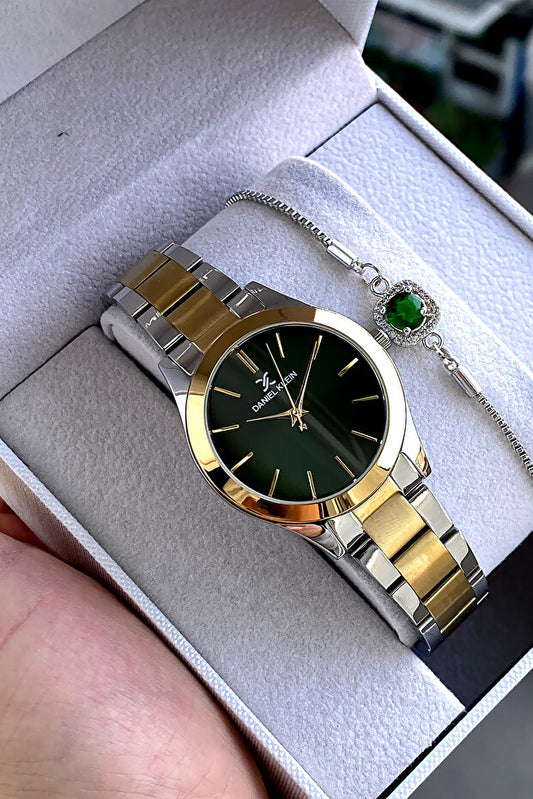 Montre femme Daniel Klein 100% originale, bracelet doré et argenté, cadran vert, édition spéciale avec bracelet offert