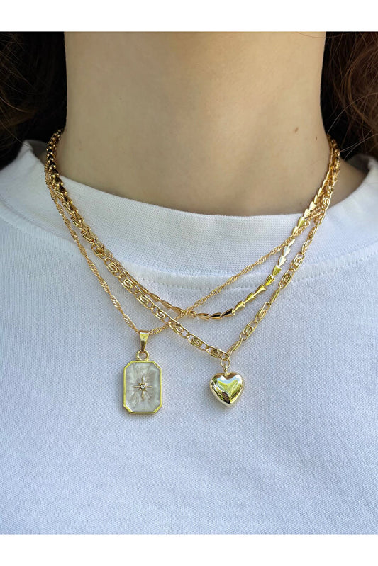 Ensemble de colliers et colliers à maillons cœur émaillés couleur or pour femmes Eylülün Takı