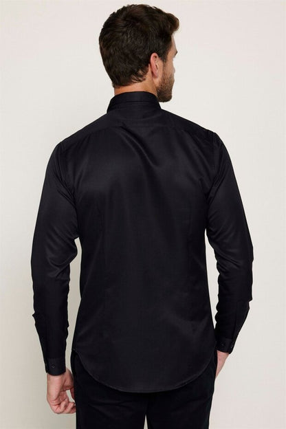 Chemise noire pour homme Tudors,  coupe ajustée, manches longues, repassage facile, tissu respirant absorbant la transpiration, à nouer, adaptée à toutes les saisons